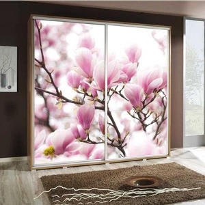 Artistino 205 cm Schiebeschrank mit Kirschblütengrafik Schrankkorpus in Eiche catania aus 22 mm starker Platte