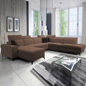 Ecksofa mit Schlaffunktion Kelly Sleek X hellbraun links extrem elegantes Ecksofa für Wohnzimmer mit verstellbaren Kopfstützen