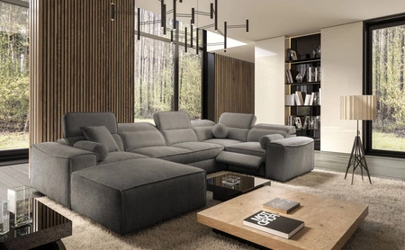 Ecksofa mit Schlaffunktion Viano IV Lux grau links Design-Ecksofa mit ausziehbarem Fußteil großes Bettzeugfach