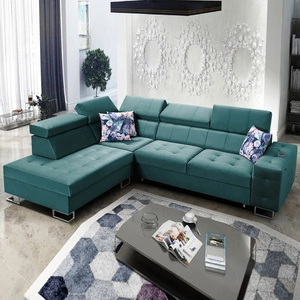 Ecksofa mit Schlaffunktion Hampton VII meeresblau links aus Samtstoff mit glatter Oberfläche