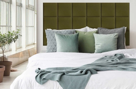 Polsterpaneel Quadra 40x40 cm oliv stilvolles Wandpaneel quadratischer Veloursstoff modisches Finish für jede Einrichtung