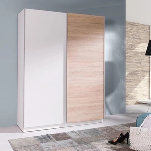 Schiebeschrank Batumi 3 150 cm weiß / Eiche sonoma hell moderner Kleiderschrank mit Aluminiumtüren