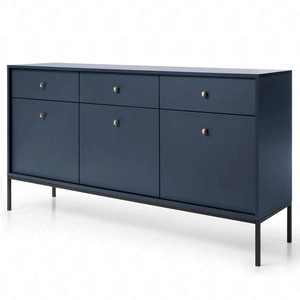 Kommode mit Schubladen Mono 154 cm Dunkelblau Minimalistisches Design stilvoller goldener Griff schlichte Form mit metallischen Elementen