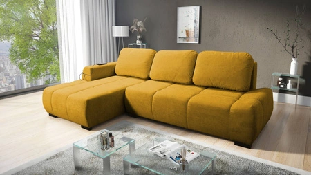 Ecksofa mit Schlaffunktion Sanfte gelbe linke Seite Stilvolles Design Ecksofa zeichnet sich durch seine abgerundete Form aus