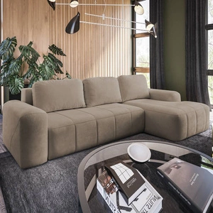 Ecksofa mit Schlaffunktion Bovec dunkelbeige rechtsseitig stilvolles Ecksofa mit ergonomischer Form hydrophobem Stoff