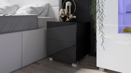 Nachttisch mit Schubladen Apulia schwarz glänzend mit Möglichkeit der Aufhängung minimalistisches Design einfache Form ideale Schlafzimmer Tisch 