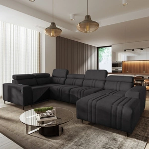 Ecksofa mit Schlaffunktion Castel IV graphit rechte Seite stilvolles Ecksofa mit Bettkasten und verstellbaren Kopfstützen