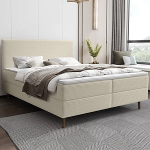 Boxspringbett Totti 140x200 beige stilvolles Bett mit Bettzeugablage dreidimensionaler Stoff mit ausdrucksvollen Streifen