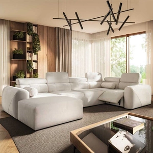 Ecksofa mit Schlaffunktion Cantare IV Lux Elfenbeinfarbenes links Sorgfältig verarbeitetes Ecksofa für das Wohnzimmer mit hochklappbarer Fußstütze