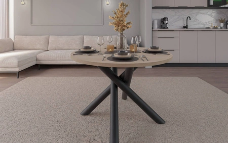 Runder Tisch Lyon 110 cm Eiche lindberg / schwarz Designer-Esstisch auf Metallspinnenbeinen höhenverstellbar