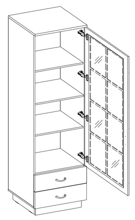 Style 60 cm Vitrine Eiche artisan / grau graphit klassisches Design Vitrine aus gehärtetem Sicherheitsglas für das Wohnzimmer mit Schubladen