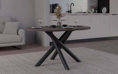 Lyon Tisch 100x138 cm wisconsin walnuss / schwarz stilvoller Esstisch auf Designer Spider Beinen höhenverstellbar