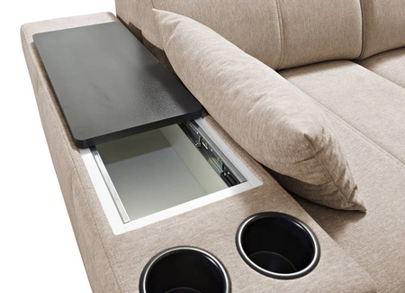 Ecksofa mit Schlaffunktion Tesalia VII graue Esche rechte Ecke modernes Design komfortable Schiebelehne Schublade in der Seite des Möbels