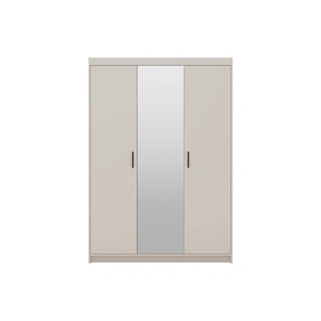 Kleiderschrank mit Spiegel Rene 133 cm sandbeige Geräumiger Kleiderschrank für das Schlafzimmer, der durch natürliche Farben hervorgehoben wird Stilvolle schwarze Griffe