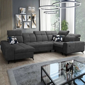 Buffalo IV Ecksofa mit Schlaffunktion graphit links stilvolles Ecksofa mit zwei Bettkästen Velourstoff