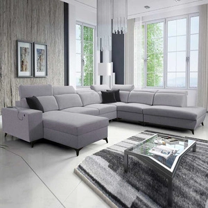 Ecksofa mit Schlaffunktion Kelly Sleek X grau Esche links extrem elegantes Ecksofa für Wohnzimmer mit verstellbaren Kopfstützen
