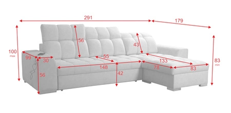 Ecksofa mit Schlaffunktion Luigi braunes Ecksofa rechts mit zwei Bettkästen Stoff mit interessanter Struktur