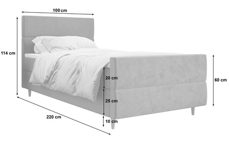 Boxspringbett Benet 100x200 hellbraun im modernen skandinavischen Stil mit gepolstertem Kopf- und Fußteil Bett mit Staukasten