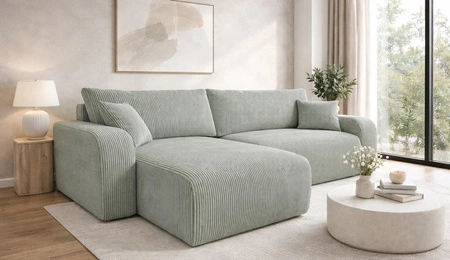 Ecksofa mit Schlaffunktion Fiesta XL hellgrau universal Ecksofa mit Bettzeugablage stilvoller Cordstoff