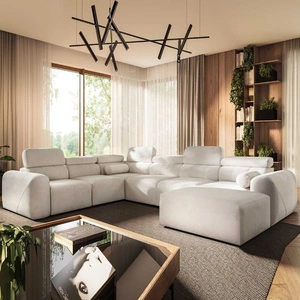 Ecksofa mit Schlaffunktion Cantare VIII Elfenbein rechts geschmackvolles Ecksofa mit verstellbaren Kopfstützen Bettzeugcontainer