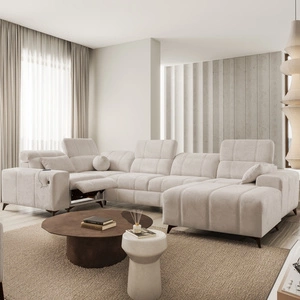 Ecksofa mit Schlaffunktion Penejos IV Lux beige rechtsseitig stilvolles Ecksofa mit komfortablem ausziehbarem Fußteil