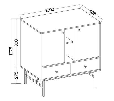Kommode Kioto III 100 cm schwarz graphit modernes Design Metallrahmen in Gold originelles Design Kommode