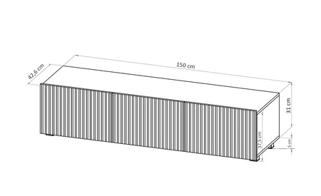 RTV Schrank Colder 150 cm Eiche Handwerker mit der Möglichkeit der Aussetzung stilvolle geriffelte Front elegante Form der Möbel in einem modernen Stil