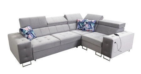 Ecksofa mit Schlaffunktion Hampton II meeresblau rechts stilvolles Ecksofa Bett weiche Polsterung Stoffart Samt
