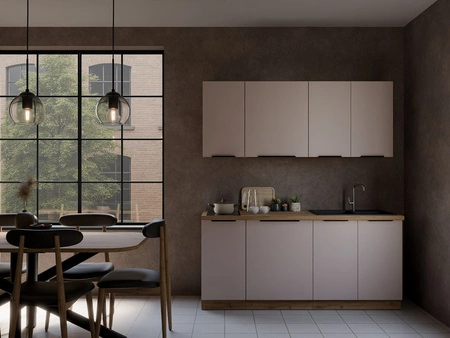 Küchenmöbelset Soela 180 cm elegante Küchenschränke in dezenten und natürlichen Farben Griffe mit Metallkante