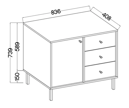 Schubladenkommode Kioto II 84 cm Eukalyptus modernes Design dezente schwarze Griffe Metallbasis ideale Kommode für Wohnzimmer