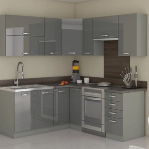 Eckküchenmöbel-Set Graues 170x190 cm Hochglanzfronten einzigartiger Stil der Schränke passt zum Interieur jeder Küche