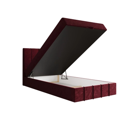 Boxspringbett Casey 90x200 dunkelrot im modernen skandinavischen Stil mit gepolstertem Kopfteil Bett mit Staukasten