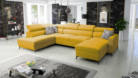Ecksofa mit Schlaffunktion Savona VI gelb rechts elegantes und bequemes Ecksofa für Wohnzimmer mit zwei Bettkästen 