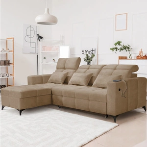 Ecksofa mit Schlaffunktion Laredo dunkelbeige linke Ecke komfortables und stilvolles Schlafsofa mit Bettzeugcontainer