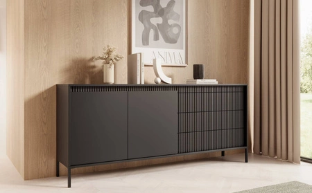 Kommode Sesti 187 cm schwarz funktionelle und geräumige Kommode mit einem einzigartigen Design ideal für das Wohnzimmer Schlafzimmer oder Flur