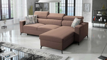 Ecksofa mit Schlaffunktion Savona hellbraun rechts Ecksofa bequem und elegant mit verstellbaren Kopfstützen Ziernaht 