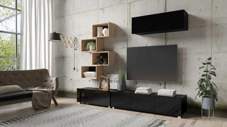 Möbelset Apulia XXIX schwarz glänzend / Eiche artisan ein außergewöhnlich stilvolles Möbelset einfache Elemente, die in jedes Interieur passen