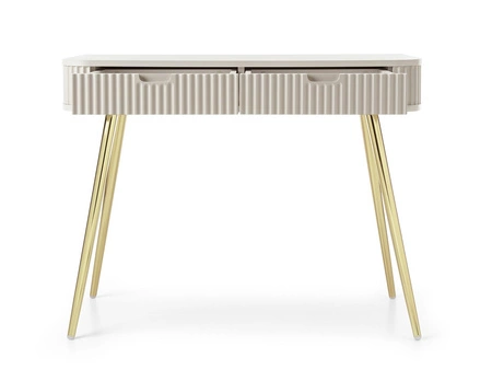 Zoya beige Konsole mit Schubladen stilvolle und funktionale Schminktisch geschwungene massive Form geriffelte Schubladenfronten goldene Beine