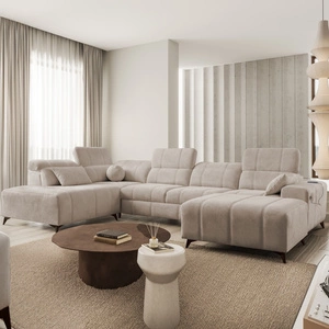 Ecksofa mit Schlaffunktion Penejos VI dunkelbeige rechte Ecke Schlafsofa mit zwei Bettkästen strapazierfähigem Stoff