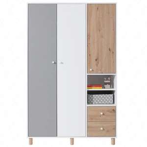 Kleiderschrank Beja 120 cm weiß / Eiche artisam / grau ideal für das Jugendzimmer nutzbar und geräumig hat ein modernes Design