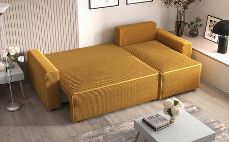 Ecksofa mit Schlaffunktion Brandon Bis heather right dreidimensionaler Stoff mit ausdrucksstarken Streifen Bettzeugcontainer