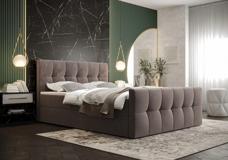 Boxspringbett Manhattan 140x200 hellbraunes Bett im modernen skandinavischen Stil mit gepolstertem Kopf- und Fußteil