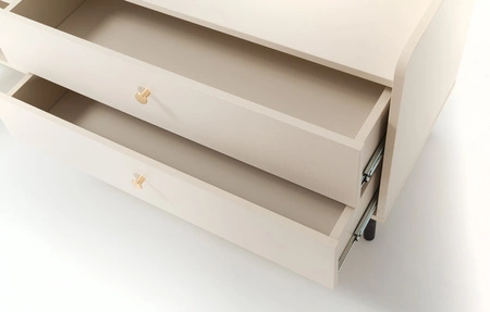 TV Schrank Ferdi 170 cm sandbeige eleganter TV-Schrank in einem modischen Stil Korpus über die Linie der Tischplatte verlängert