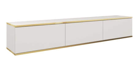 TV-Lowboard Luxury 175 cm Weiß Minimalistisches Design Korpus verziert mit einer goldenen Leiste begeistert Liebhaber eleganter Arrangements