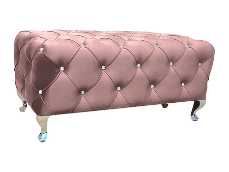 Hesta Pouffe 100 cm antik rosa ideal Hocker schmutz- und kratzfest Sitzpouffe funktioniert auch als Polsterbank gesteppte Elemente mit Kristallen