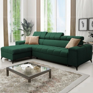 Ecksofa mit Schlaffunktion Bolmso grün linkes Ecksofa mit zwei Bettkästen praktische Schublade in der Seite des Möbels