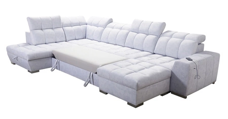 Ecksofa mit Schlaffunktion Luigi VI türkis türkisfarbenes stilvolles Bettsofa mit Bettzeugcontainern, bezogen mit weichem Stoff