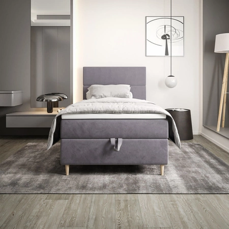 Boxspringbett Bing 100x200 hellgrau im modernen skandinavischen Stil mit gepolstertem Kopfteil Bett mit Staukasten