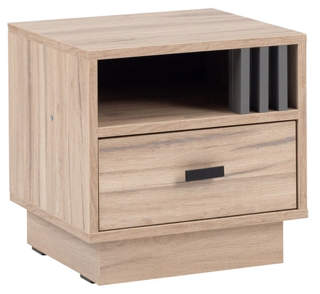 Nachttisch mit Schublade Estan Eiche hell/anthrazit ist ein funktionelles Möbelstück in zeitlosem Design - der ideale Nachttisch für das Schlafzimmer