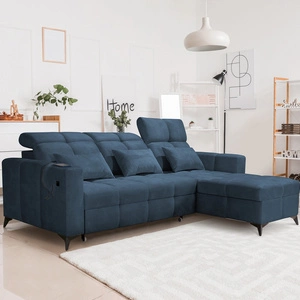 Ecksofa mit Schlaffunktion Laredo blau rechte Ecke komfortables und stilvolles Schlafsofa mit Bettzeugcontainer